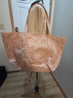 Pink Laser-Cut Tote Bag with Gold Underlay